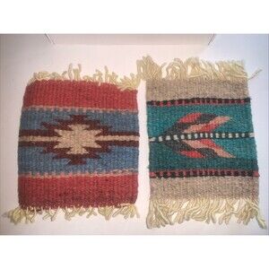 Dollhouse Miniature Wool Rug Southwestern Mexican Lot Of Two Woven Artisan